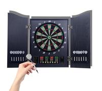 Electronic Dart Board Cabinet Set with Wooden Doors, 12 Soft Tip Darts, LED Scoreboard, 27 Games & 243 Variations, Automatic Scoring for Home, Bar, Party & Game Nights
