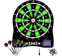 Electronic Dart Board with LCD Score Display, Illuminated Soft Tip Dart Board Set with 6 Darts, for Adults Kids Green