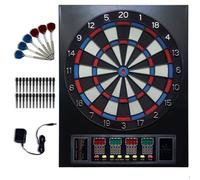 Electronic Dartboard Cabinet Set - 15.5 Inch, 27 Games & 243 Variations, 4 LED Display, Includes 6 Soft Darts & 24 Dart Heads - Perfect for Family Game Rooms