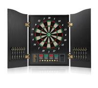 Electronic Dartboard Set with Cabinet, Automatic Scoring, 4 LED Digital Displays, 12 Darts, 88 Soft Tips, 27 Games for up to 16 Players, Man-machine Match Function