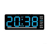 Electronic Digital Wall Clock Featuring Large LED Screen, Temperature Display, Alarm Function and Power Off Memory for Various Indoor Spaces (Blue)
