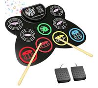 Electronic Drum Kit, 9 Drum Pad Electronic Drum Set, Roll-Up Silicone Drum Pad, Built-In Speakers, Foot Pedals & Headphone Jack, Rechargeable Digital Drum Kit for Kids & Beginners