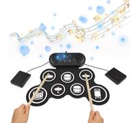 Electronic Drum Pad Set, Hand Roll Drum Set 7 Pads with Dual Speaker 7 Drum Styles 6 Rhythms 10 Demo Songs, Portable Practice Pad Drum Kit with Drumsticks Foot Pedal