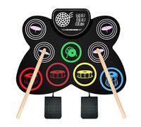 Electronic Drum Set, 9-Drum Electronic Drum Pad with Headphone Jack & Speaker, Portable Rechargeable Roll Up Drum Pad Kit with Pedals & Drumsticks, 10H Playtime, for Kids