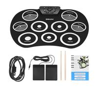 Electronic Drum Set 9 Drum Pad Rolls Up Electric Set With Headphone Socket Built In Speakers Stick Foot Pedal Digital Electronic Foldable Rolls Up