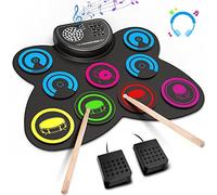 Electronic Drum Set, 9-Pads Roll-Up Drum Pad Electric Drum Set with Headphone Jack Built-in Speaker Sticks Foot Pedals, Xmas Birthday Surprise for Kids