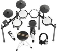 Electronic Drum Set Alloy Steel Electronic Drum Kit With 455 Sounds Mesh Drum Pads Drum Sticks Heavy Duty Pedals Drum Throne(White)