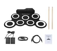 Electronic Drum Set Portable Digital Electronic Folding Drum Set Kit 7 Silicon Drum Pads USB Powered With Drumsticks Foot Pedals 3.5mm Audio Cable (Color : White)