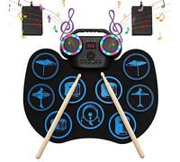 Electronic Drum Set, Uverbon Portable Roll-Up Drum Pad Electronic Drum Kit 9 Silicon Built-in Dual Stereo Speakers, Bluetooth Wireless Electric Drums for Kids Beginners