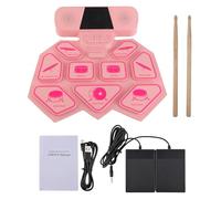 Electronic Drum Set with 9 Silicone Pads, Rechargeable Battery, Portable Hand Roll Drum Kit - Built - in Speakers, Bluetooth MIDI Connection, Ideal for Beginners and Performers (Pink)
