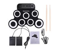 Electronic Drum Set with Speaker, Rechargeable Tabletop Drum Kit with 7 Pads, Foot Pedal, and Drumsticks, Portable Drum Set for Beginners and Practice (Black and White)