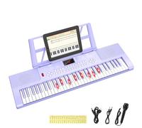 Electronic Keyboard Piano 61 Keys with LED Light, Shayson Portable Digital Pianos Music Keyboard with Microphone, Sheet Music Stand, Piano Note Stickers, Best Gift for Kids Beginners（Purple）
