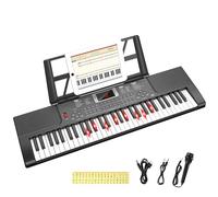 Electronic Keyboard Piano 61 Keys with LED Light, Shayson Portable Digital Pianos Music Keyboard with Microphone, Sheet Music Stand, Piano Note Stickers, Best Gift for Kids Beginners (Black)