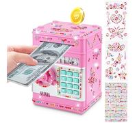 Electronic Money Bank with Code Lock & DIY Stickers, Secure Coin Cash Storage for Children Girls Boys,Pink.