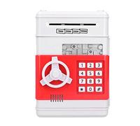 Electronic Money Saving Box with 4 - Digit Password Lock, Kids ATM Cash Bank with Auto - Roll Note Slot and Coin Slot, Security Lock Box for Children to Learn Saving (Red)