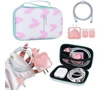 Electronic Organizer Set with Portable Travel Organizer Bag Cable Organizer Unique Cute Heart Design with Lovely Cable Protector,Cable Saver Phone Charger Protector Case for iPhone/iPad-Pink