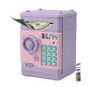Electronic Piggy Bank Money Safe Box for Kids, Digital ATM Bank Money Saving Box for Boys Girls Auto Scroll Password Cash Coin Can for Children Birthday Gift Toy, Purple and Pink