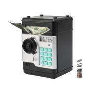 Electronic Piggy Bank Money Safe Password Box for Kids, Upgraded Digital ATM Bank Saving Box for Boys Girls, Auto Scroll Paper Money Cash Coin Can for Birthday Gifts, Black and Silver