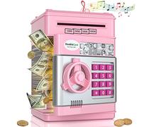 Electronic Piggy Banks for Kids, Money Box with Password/Music Cute Mini ATM Piggy Bank Coin Can,Auto Scroll cash Safe Box, Great and Practical Birthday Gifts for Boys & Girls (Pink)