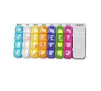 Electronic Pill Box Dispenser Reminder 7 Days Week | Smart Alarm and LED Display | Light, Sound and Vibration | LED-Timer | 7 Easy to Open Coloured Containers | 28 compartments | English Design