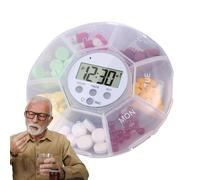 Electronic Pill Dispenser | Travel Pill Box with Timer and LED Light, Multifunctional Organiser with 7 Compartments for Food Supplements and