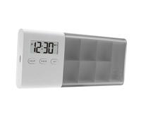 Electronic Pill Organizer with Alarm Reminder, 6 Compartment Weekly Medication Box with Sound and Light Alert for Travel Home Use- Gray