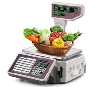 Electronic Price Computing Scale, Thermal Label Printer Cash Register Scale with Double-Sided Display for Supermarket and Snack Bar, 30KG Capacity