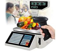 Electronic Price Computing Scale with Thermal Printer, 63 Shortcut Keys for Supermarket, 30kg Capacity, Includes Pole Display for Commercial Label Printing