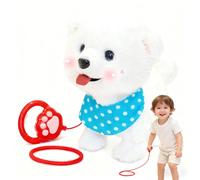 Electronic Puppy Dog Toy, Walking Toy for Kids Age Interactive, Boys & Girls Plush Doys, Touch Sensing/licking Tongue/singing/walking/wagging Tail（White） Samoyed