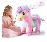 Electronic Rainbow Walking Unicorns Toys for Girls LED Remote Wand Control | Magical Wand LED Sound Effects Singing Unicorn Talking and Repeating Words Electric Robot Plush Pony for Kids Gift for Boy