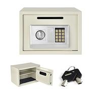 Electronic Safe, 16L Security Safebox with Digital Keypad and Emergency Override Key, Front Loading Coin Slot Cabinet Safes for Home Office Hotel, 35x25x25cm, White