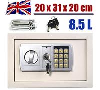 Electronic Safe 8.5L Cash Digital Safe Lock Box Steel Security Construction with 2 Keys For Office or Home Wall or Floor Mounted 20x31x20CM, White