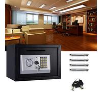Electronic Safe with Digital Keypad and 2 Emergency Overide key, 16L Black Security Safebox for Home Office Hotel Protect Money, Jewelry, Front Loading Coin Slot, Wall And Floor Fixing, 35x25x25cm