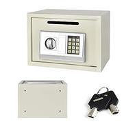 Electronic Safe with Digital Keypad and Emergency Overide key, 16L Safebox For Home, Front Loading Coin Slot Cabinet Safes Furniture Safe, Wall And Floor Fixing, 35x25x25cm, White