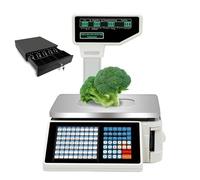 Electronic Scale with Thermal Label Printer, 30kg Capacity, Includes Pole Display, Scanner, and Cashbox for Retail and Food Shops