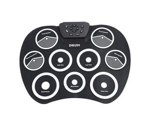 Electronic Set USB Portable Silicone 9 Pads Roll Up Practice Pad with Pedal Drumsticks, Battery for Game Support, Lightweight and Portable for Home Use or On The Go