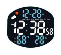 Electronic Wall Clock with Comprehensive LED Display, Featuring Temperature, Humidity, and Dual Alarms for Daily Reminders (White and blue)