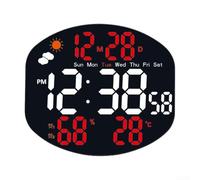 Electronic Wall Clock with Weather Conditions, Vibrant LED Display, Dual Alarms, Temperature & Humidity Monitor, Remote Control (White and red)