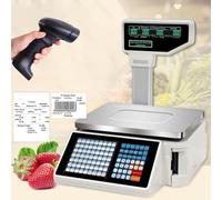 Electronic Weighing Scale with Receipt Printer, Digital Price Label Printing, Double-Sided LCD Display, 63 Shortcut Keys for Commercial Use,