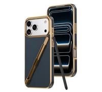 Electroplated Case for IPhone 17/17 Pro/17 Air/17 Pro Max, Slim Business Carbon Fiber Pattern Case with Pen Slot Shockproof Cover,17,Blue