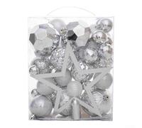 Electroplated Christmas Ball Set with Tree Top Star, 50 Pieces Including Various Sizes of Hanging Ornaments for Festive Tree, Wreath and Home Decoration (Silver)