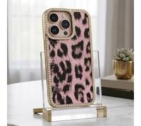 Electroplated Diamonds Leopard Face Large Hole Lens Phone Case, TPU Hard Cover Shockproof Case, Bling Diamond Border Frame for iPhone 13/14/15/16 Pro Max (Gold,for iPhone13Pro)