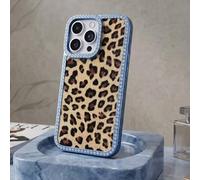 Electroplated Diamonds Leopard Face Large Hole Lens Phone Case, TPU Hard Cover Shockproof Case, Bling Diamond Border Frame for iPhone 13/14/15/16 Pro Max (Blue,for iPhone13 ProMax)