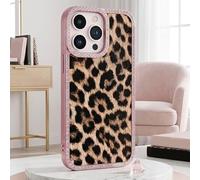 Electroplated Diamonds Leopard Face Large Hole Lens Phone Case, TPU Hard Cover Shockproof Case, Bling Diamond Border Frame for iPhone 13/14/15/16 Pro Max (Pink,for iPhone13Pro)