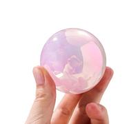 Electroplated Rose Quartz Sphere Crystal Gemstone Ball Divination with Wood Stand Carved Stone Figurine Home Decoration,Diameter2.0