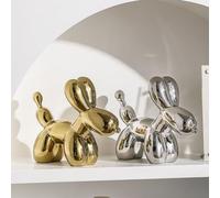 Electroplating Ceramics Balloon Dog Statue Crafts Living Room Desktop Decorations,Handmade Modern Small Ceramic Animal Statue Ornament Home Decor Accents (Silver, 4.3 Inch)
