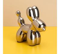 Electroplating Ceramics Balloon Dog Statue Crafts Living Room Desktop Decorations,Handmade Modern Small Ceramic Animal Statue Ornament Home Decor Accents (Silver, 4.3 Inch)