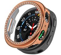 (Electroplating Rose Gold) For Samsung Galaxy Watch8 40mm PC Watch Case Rhinestone Decor Hollow Protective Cover