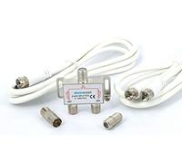 electrosmart 2 Way Splitter Kit suitable for Freeview Aerial or Cable TV or Broadband - Includes F Type 2450MHz Splitter 2 x White 1.5m Cables and Connectors