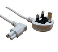 electrosmart 2m White C5 Clover Cloverleaf 90 Degree Angled Mains Cable Lead to UK Plug